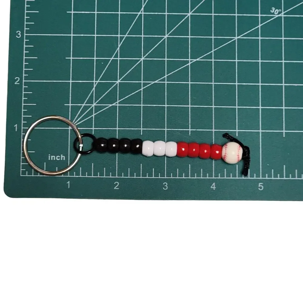 Baseball Keychain Red Black White‎ Beaded Handmade MLB Sports Fan Mom Dad Parent